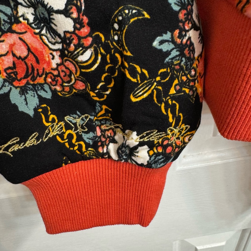 NEW! Laila Ali Women’s Floral Long Sleeve Floral Sweatshirt Pullover Black/Coral - Picture 9 of 13